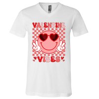 Groovy Valentine Vibes Valentines Day V-Neck T-Shirt