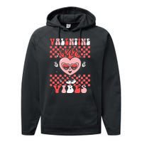 Groovy Valentine Vibes Valentines Day Retro Gift Performance Fleece Hoodie