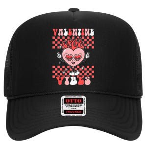 Groovy Valentine Vibes Valentines Day Retro Gift High Crown Mesh Back Trucker Hat