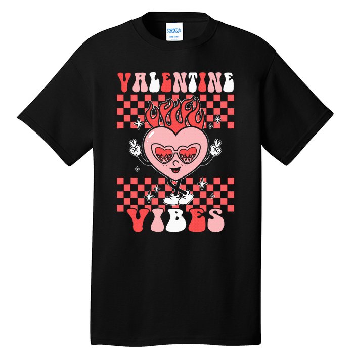 Groovy Valentine Vibes Valentines Day Retro Gift Tall T-Shirt