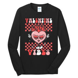 Groovy Valentine Vibes Valentines Day Retro Gift Tall Long Sleeve T-Shirt