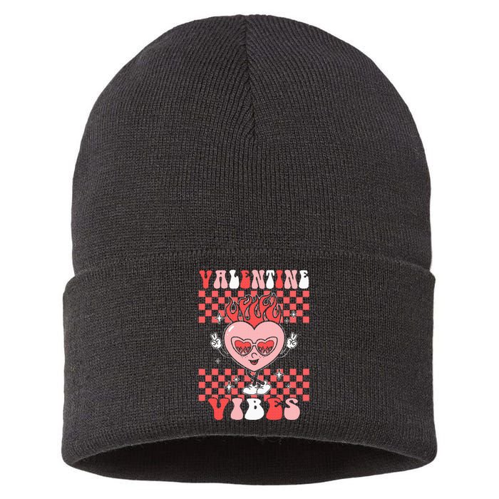 Groovy Valentine Vibes Valentines Day Retro Gift Sustainable Knit Beanie