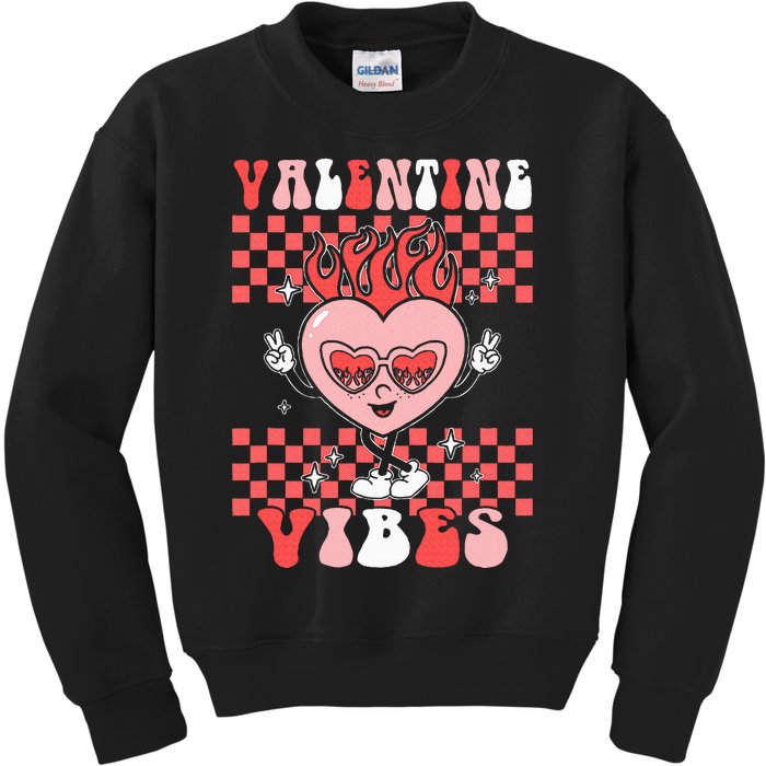 Groovy Valentine Vibes Valentines Day Retro Gift Kids Sweatshirt