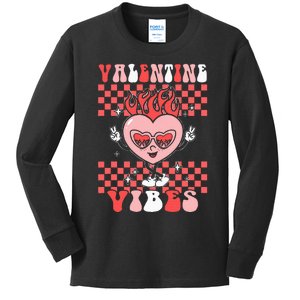 Groovy Valentine Vibes Valentines Day Retro Gift Kids Long Sleeve Shirt