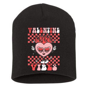 Groovy Valentine Vibes Valentines Day Retro Gift Short Acrylic Beanie