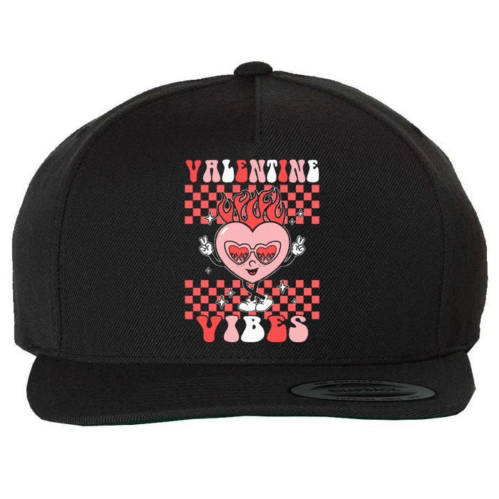 Groovy Valentine Vibes Valentines Day Retro Gift Wool Snapback Cap