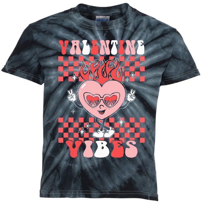 Groovy Valentine Vibes Valentines Day Retro Gift Kids Tie-Dye T-Shirt