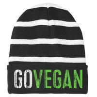 Go Vegan Vegetarian Striped Beanie with Solid Band