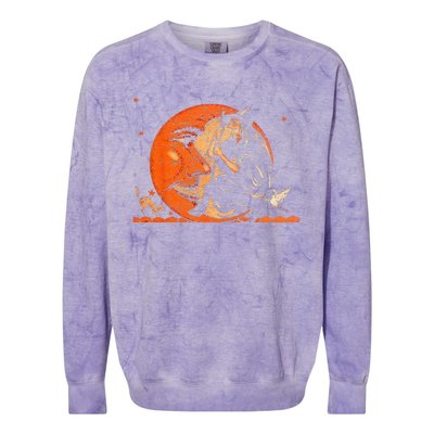 Great Vintage Witch And Moon Halloween Design Colorblast Crewneck Sweatshirt