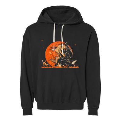 Great Vintage Witch And Moon Halloween Design Garment-Dyed Fleece Hoodie
