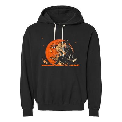 Great Vintage Witch And Moon Halloween Design Garment-Dyed Fleece Hoodie