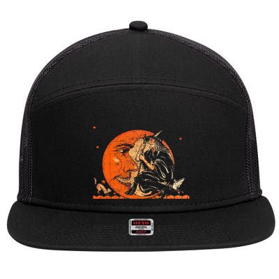 Great Vintage Witch And Moon Halloween Design 7 Panel Mesh Trucker Snapback Hat