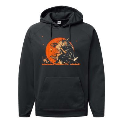 Great Vintage Witch And Moon Halloween Design Performance Fleece Hoodie