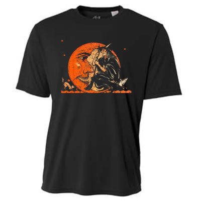 Great Vintage Witch And Moon Halloween Design Cooling Performance Crew T-Shirt