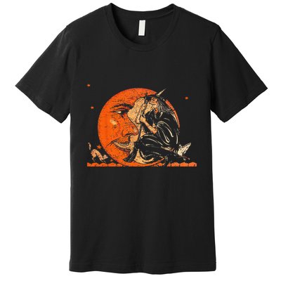 Great Vintage Witch And Moon Halloween Design Premium T-Shirt