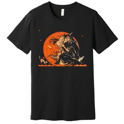 Great Vintage Witch And Moon Halloween Design Premium T-Shirt