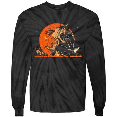 Great Vintage Witch And Moon Halloween Design Tie-Dye Long Sleeve Shirt