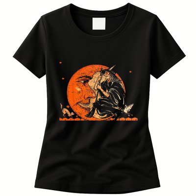 Great Vintage Witch And Moon Halloween Design Womens T-Shirt