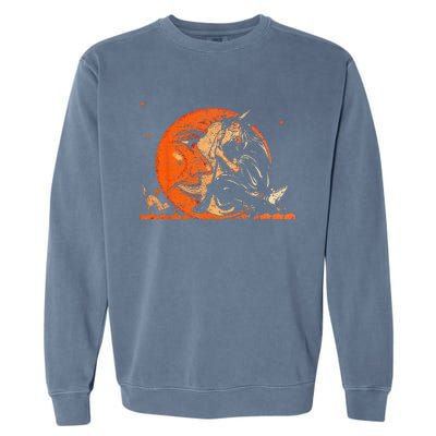 Great Vintage Witch And Moon Halloween Design Garment-Dyed Sweatshirt