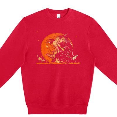 Great Vintage Witch And Moon Halloween Design Premium Crewneck Sweatshirt