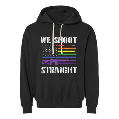 Gay Veteran We Shoot Straight LGBT Veterans Day Garment-Dyed Fleece Hoodie