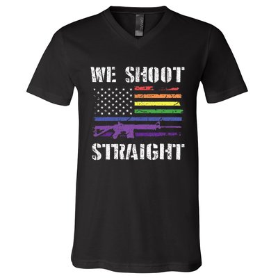 Gay Veteran We Shoot Straight LGBT Veterans Day V-Neck T-Shirt