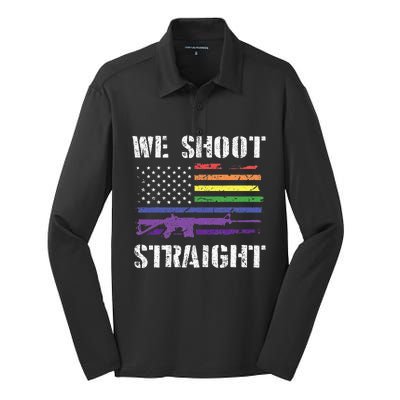 Gay Veteran We Shoot Straight LGBT Veterans Day Silk Touch Performance Long Sleeve Polo