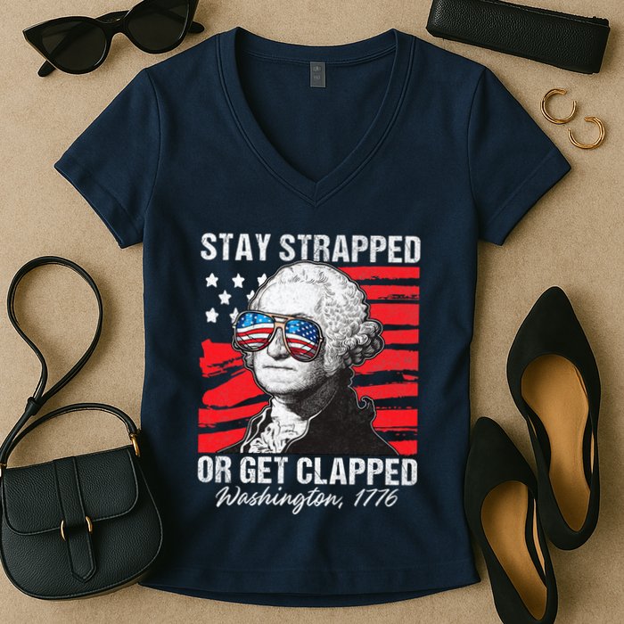 George Washington 1776 Stay Strapped Women's V-Neck T-Shirt