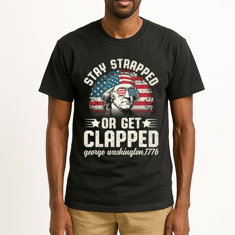 George Washington 4th Of July Stay Strapped Or Get Clapped Tall T-Shirt