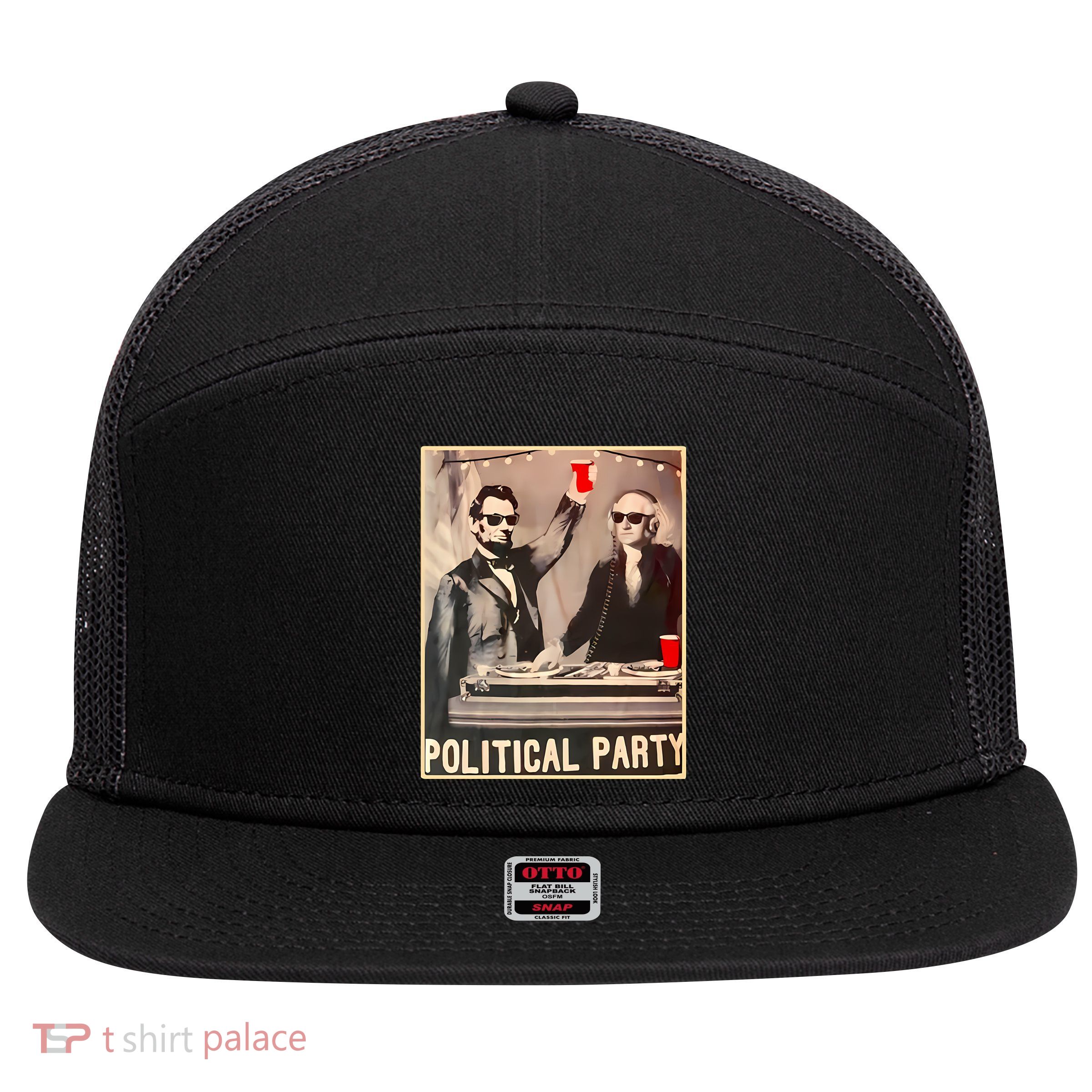 George Washington And Abraham Lincoln Political Party 7 Panel Mesh Trucker Snapback Hat