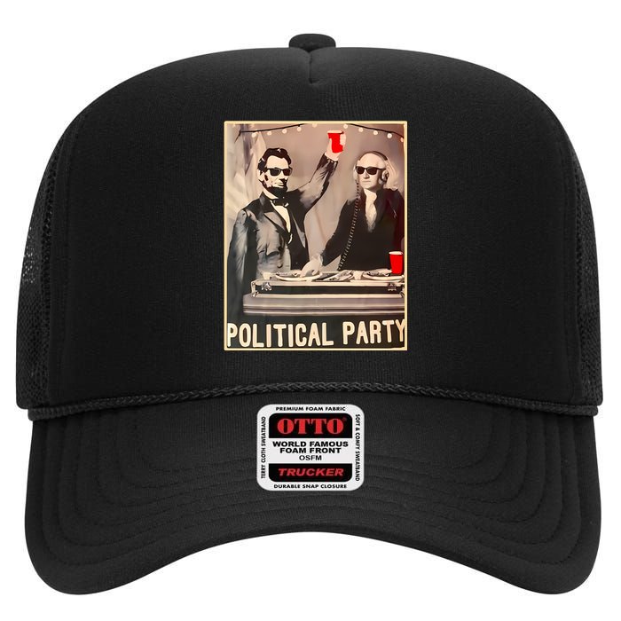 George Washington And Abraham Lincoln Political Party High Crown Mesh Back Trucker Hat