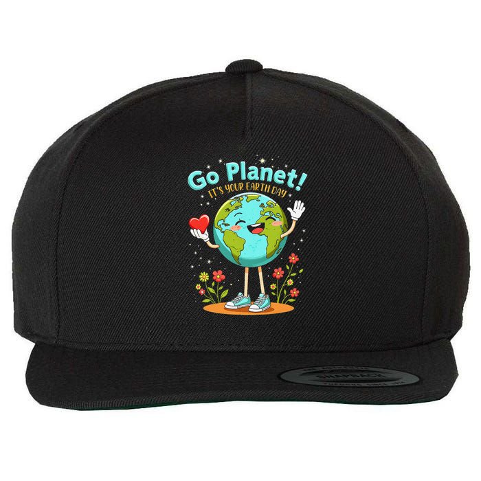 Globe With A Smiling Face Go Planet Its Your Earth Day Wool Snapback Cap