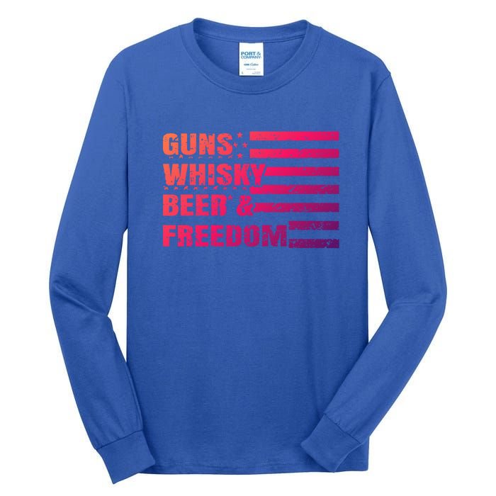 Gun Whisky Beer And Freedom American Flag Cool Gift For Guys Gift Tall Long Sleeve T-Shirt