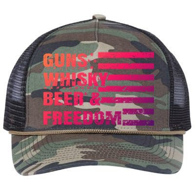 Gun Whisky Beer And Freedom American Flag Cool Gift For Guys Gift Retro Rope Trucker Hat Cap