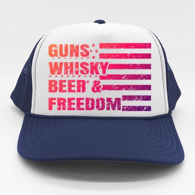 Gun Whisky Beer And Freedom American Flag Cool Gift For Guys Gift Trucker Hat