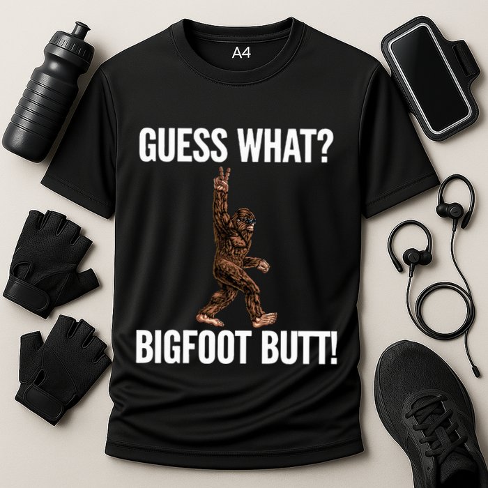 Guess What Bigfoot Butt Funny Sasquatch Peace Cooling Performance Crew T-Shirt