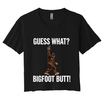 Guess What Bigfoot Butt Funny Sasquatch Peace Crop Top