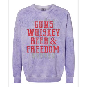 Guns Whiskey Beer And Freedom Veteran US Flag 4th Of July Colorblast Crewneck Sweatshirt