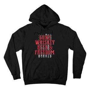 Guns Whiskey Beer And Freedom Veteran US Flag 4th Of July Hoodie