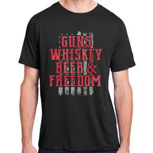 Guns Whiskey Beer And Freedom Veteran US Flag 4th Of July Adult ChromaSoft Performance T-Shirt