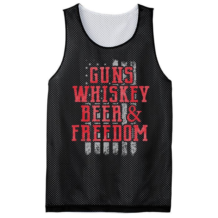 Guns Whiskey Beer And Freedom Veteran US Flag 4th Of July Mesh Reversible Basketball Jersey Tank