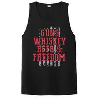 Guns Whiskey Beer And Freedom Veteran US Flag 4th Of July PosiCharge Competitor Tank