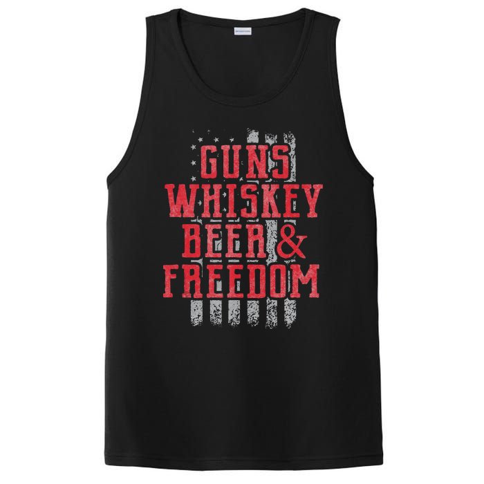 Guns Whiskey Beer And Freedom Veteran US Flag 4th Of July PosiCharge Competitor Tank