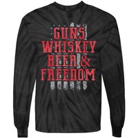 Guns Whiskey Beer And Freedom Veteran US Flag 4th Of July Tie-Dye Long Sleeve Shirt