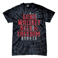 Guns Whiskey Beer And Freedom Veteran US Flag 4th Of July Tie-Dye T-Shirt