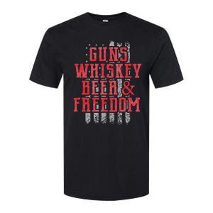 Guns Whiskey Beer And Freedom Veteran US Flag 4th Of July Softstyle CVC T-Shirt