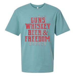 Guns Whiskey Beer And Freedom Veteran US Flag 4th Of July Sueded Cloud Jersey T-Shirt