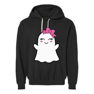 Ghost With Bow Boo Girl Halloween Garment-Dyed Fleece Hoodie