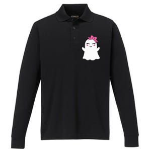 Ghost With Bow Boo Girl Halloween Performance Long Sleeve Polo