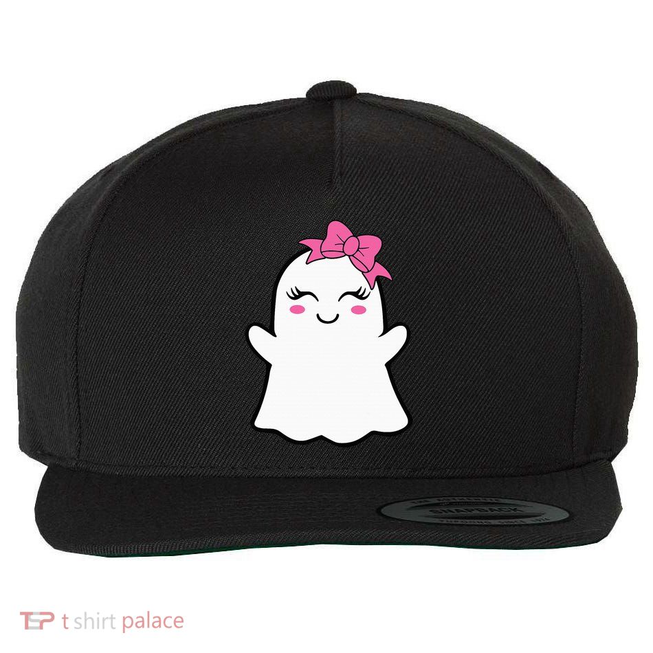 Ghost With Bow Boo Girl Halloween Wool Snapback Cap